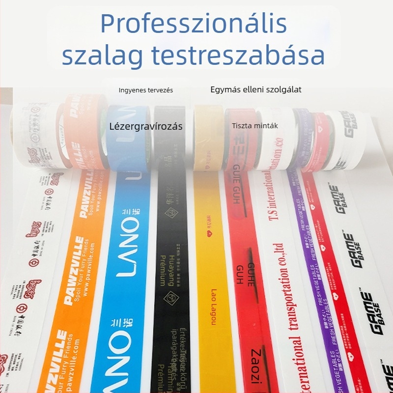 Színes papíralapú ragasztószalag logóval csomagoláshoz, átlátszó szalag, egyedi nyomtatás