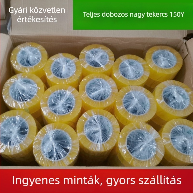 Átlátszó csomagoló szalag, szélesség 45 mm, hossz 150 yd, BOPP film, forró olvasztású ragasztó, vastagság 50 µm