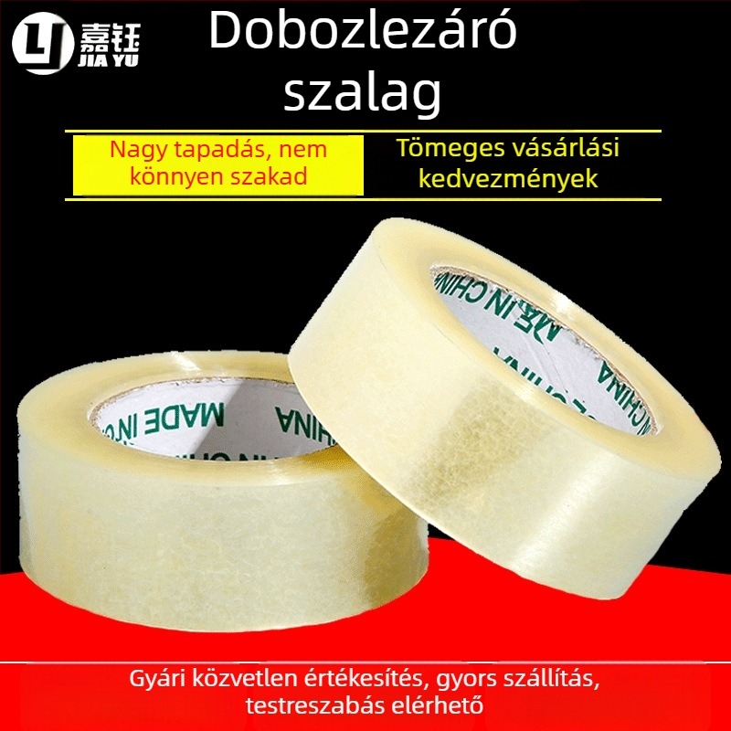 5,5 cm széles átlátszó csomagoló szalag, nagy tekercs, erős tapadás, vízbázisú ragasztó, BOPP-film, záráshoz és csomagoláshoz