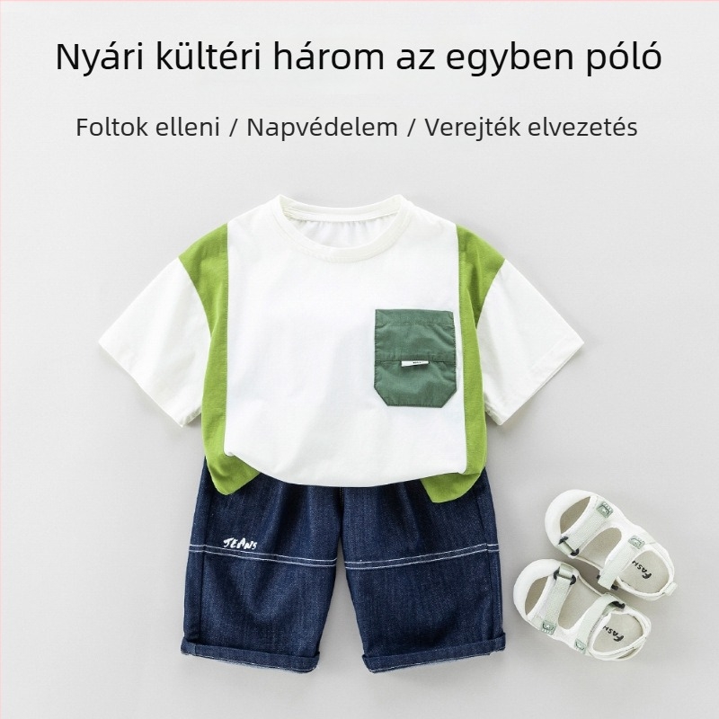 Gyerekeknek készült nyári gyorsan száradó rövid ujjú póló UV‑védelmes, kapucni nélkül, uniszex