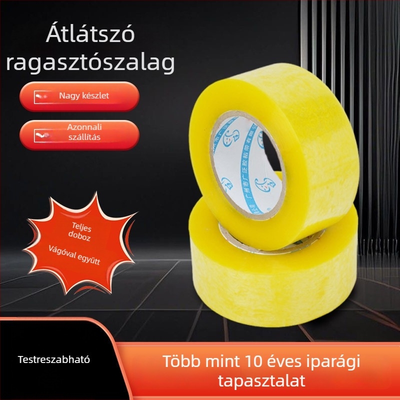 Gyárilag testreszabott csomagoló szalag, vastagított, nagy tapadással, átlátszó, elegendő hossz