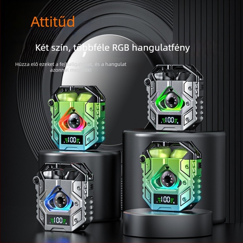 H9 Bluetooth fülhallgató, TWS5.3, kétoldalas, digitális kijelző, zajcsökkentés, mecha zenei stílus, két mód e-sportokhoz
