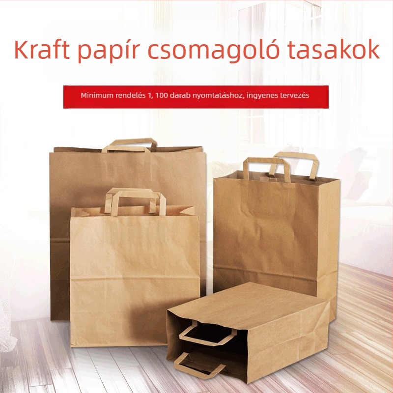 Kraft papír táska lapos zsinóros füllel, négyszögletes alappal – ideális bevásárláshoz, ruházathoz, tea csomagolásához és ajándékokhoz