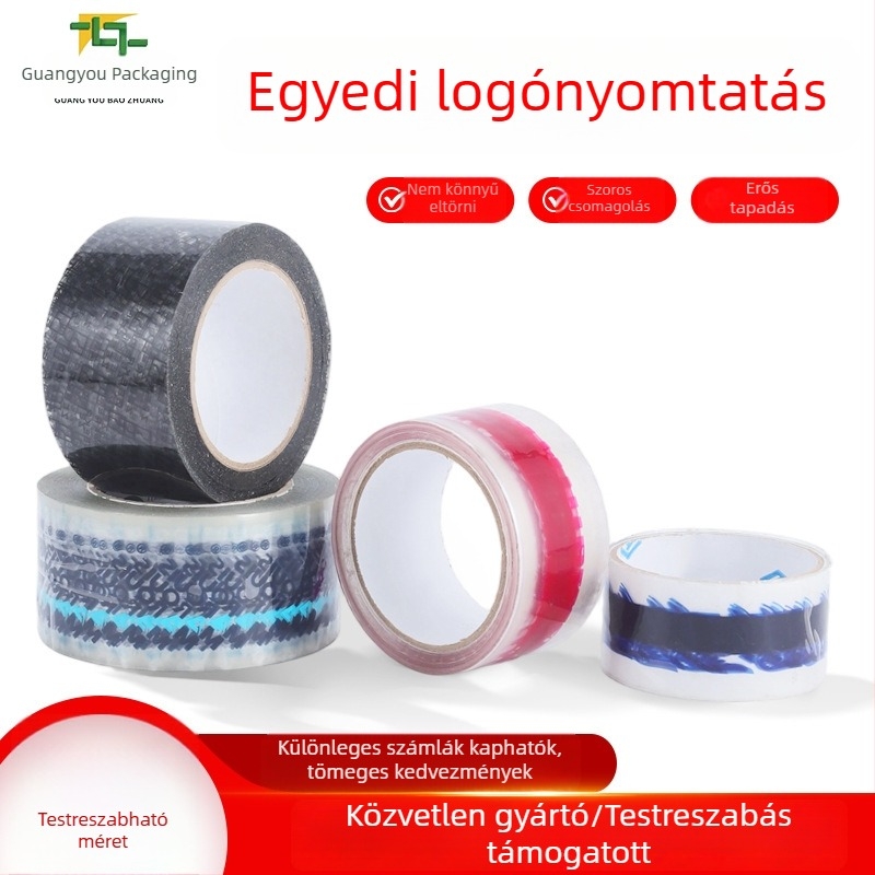 Személyre szabott színes BOPP csomagoló szalag logónyomtatással, nyomtatott mintákkal, átlátható, figyelmeztető feliratokkal, több méretben elérhető