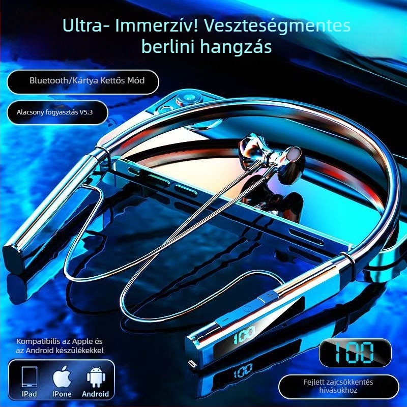 Nyakpántos Bluetooth headset hosszú üzemidővel, alacsony késleltetéssel, univerzális kompatibilitás, kártyahely