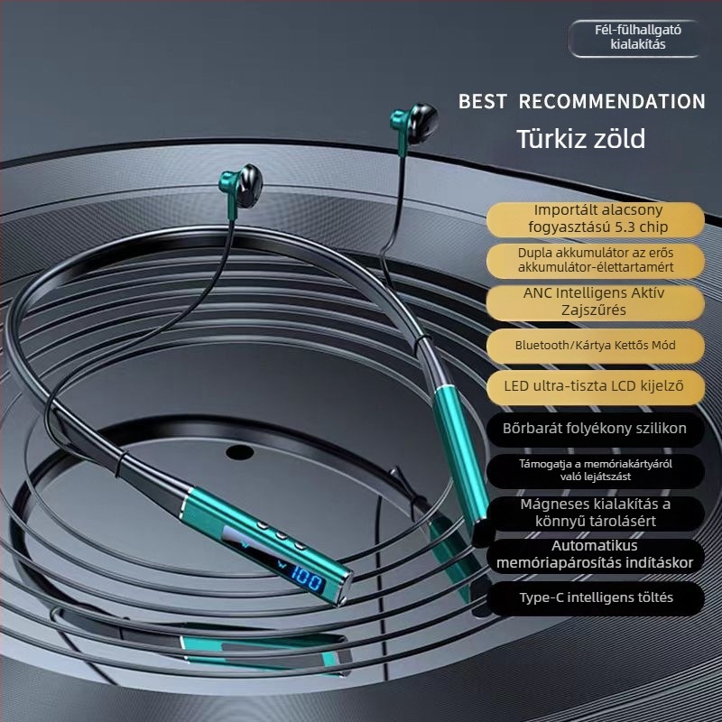 Nyakpántos Bluetooth headset hosszú üzemidővel, alacsony késleltetéssel, univerzális kompatibilitás, kártyahely