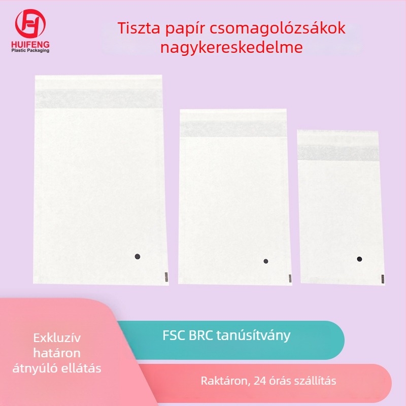 Fehér kraft papírtáska öntapadós zárással ruházati csomagoláshoz, FSC/BRC tanúsítvánnyal