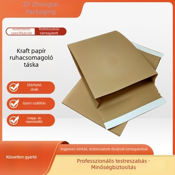 Kraft papírtasak ruháknak, egyedi kivitelezésű öntapadós zárással, lapos zacskók ruhákhoz és nadrágokhoz