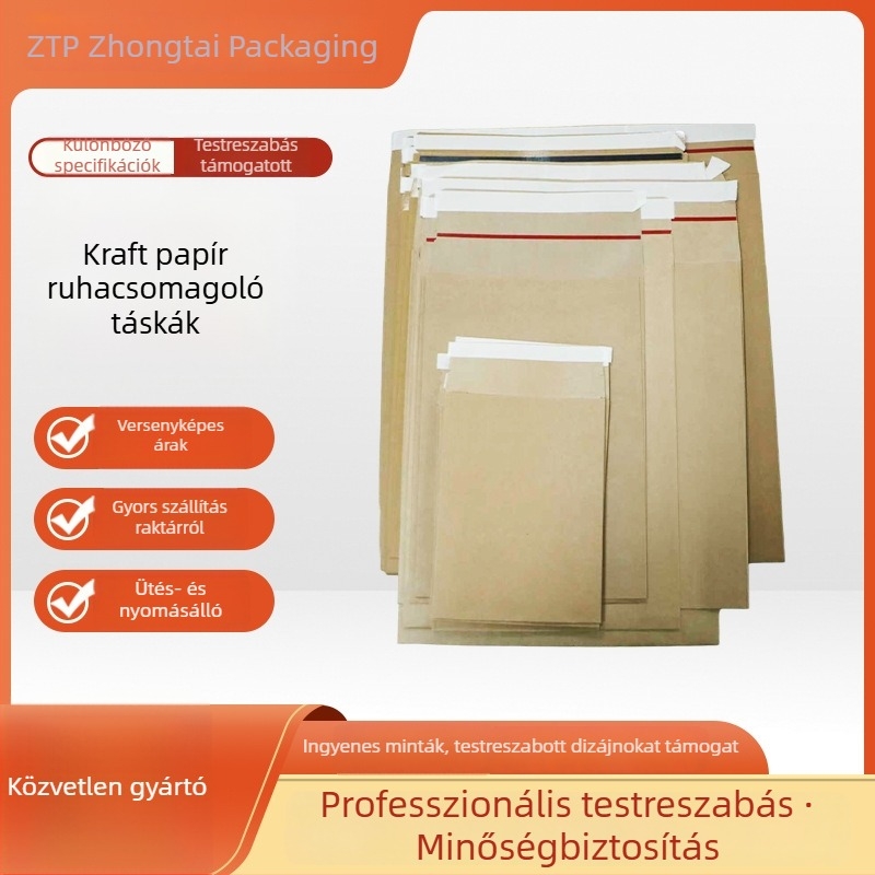 Kraft papírtasak ruháknak, egyedi kivitelezésű öntapadós zárással, lapos zacskók ruhákhoz és nadrágokhoz