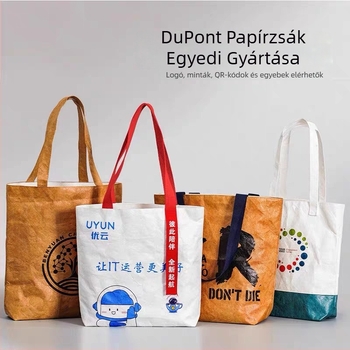 Dupont kraft papírzsák személyre szabott logóval, mosható, környezetbarát bevásárló táska, retro kulturális kreatív dizájn