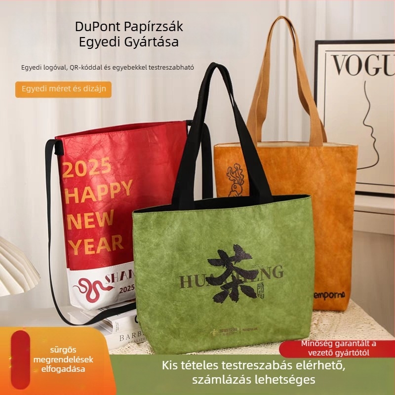 Dupont kraft papírzsák személyre szabott logóval, mosható, környezetbarát bevásárló táska, retro kulturális kreatív dizájn