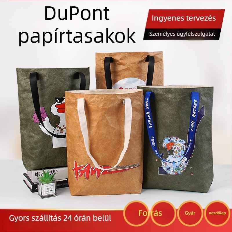 DuPont papírtáska, vintage mosott kraftpapír, testre szabható logó
