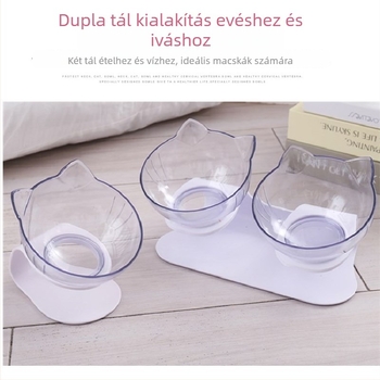 Átlátszó macska-fül alakú etetőtál macskáknak és kutyáknak, csúszásmentes műanyag tál