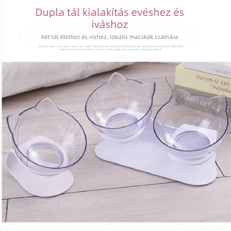 Átlátszó macska-fül alakú etetőtál macskáknak és kutyáknak, csúszásmentes műanyag tál