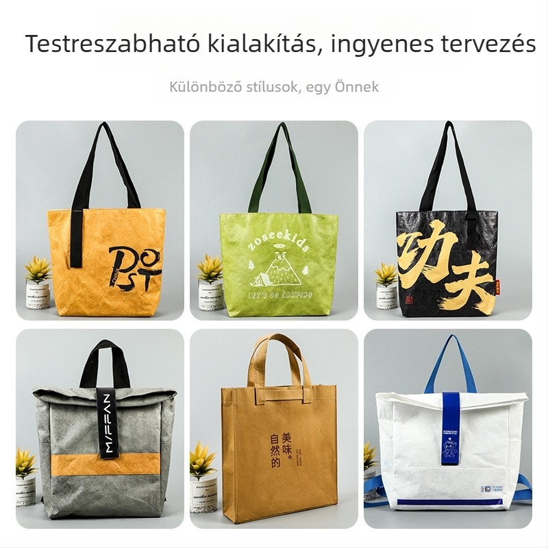 DuPont papírtáska egyedi logóval - szakadásálló és mosható kraftpapírból, vállon hordható, nagy kapacitású, egyedi gyártás