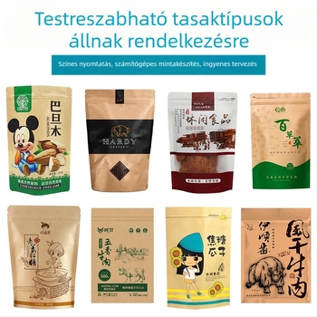 Testreszabható kraftpapír tasak ZIP-zárással, átlátszó ablak alumíniumfóliából, önállóan álló édességcsomagolás