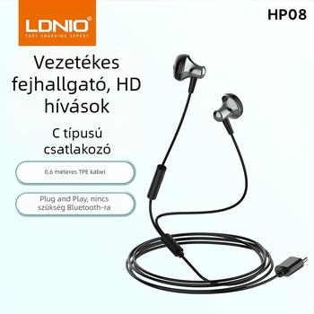 In-ear vezetékes fülhallgató, 3,5 mm-es csatlakozó, Type-C interfész, fém kivitel, játékokhoz és zenéhez – Lidenuo