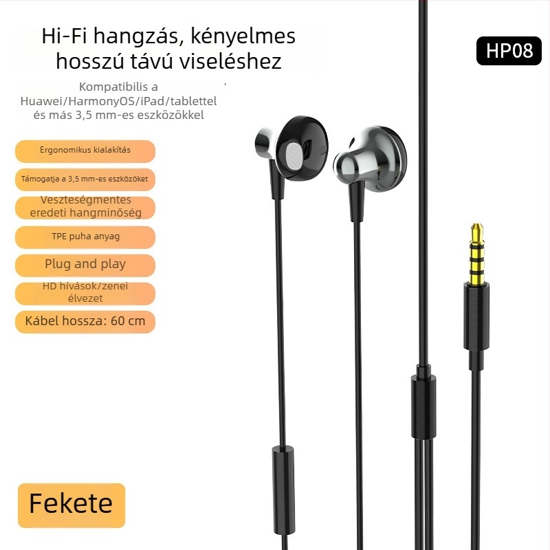 In-ear vezetékes fülhallgató, 3,5 mm-es csatlakozó, Type-C interfész, fém kivitel, játékokhoz és zenéhez – Lidenuo