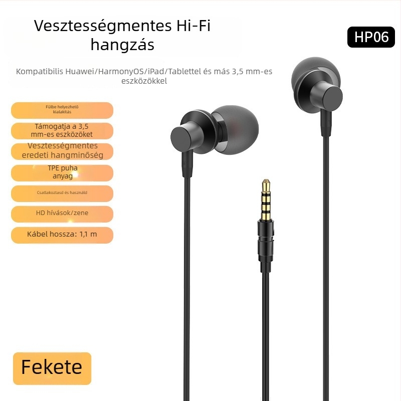 In-ear vezetékes fülhallgató, 3,5 mm-es csatlakozó, Type-C interfész, fém kivitel, játékokhoz és zenéhez – Lidenuo