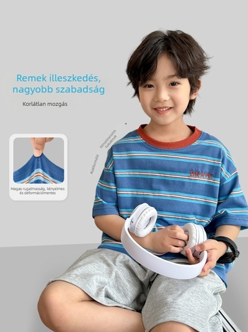 Fiúknak tervezett pamut rövid ujjú póló, koreai stílusú, csíkos