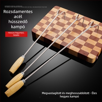 Rozsdamentes acélból készült vastag húskampó hosszú nyéllel