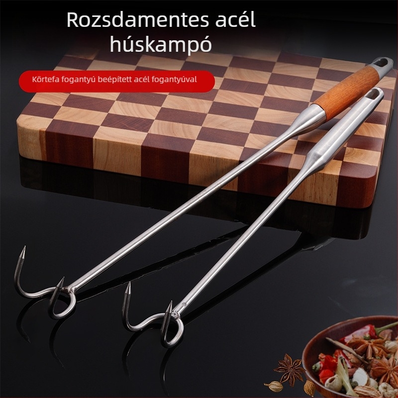 Rozsdamentes acélból készült vastag húskampó hosszú nyéllel