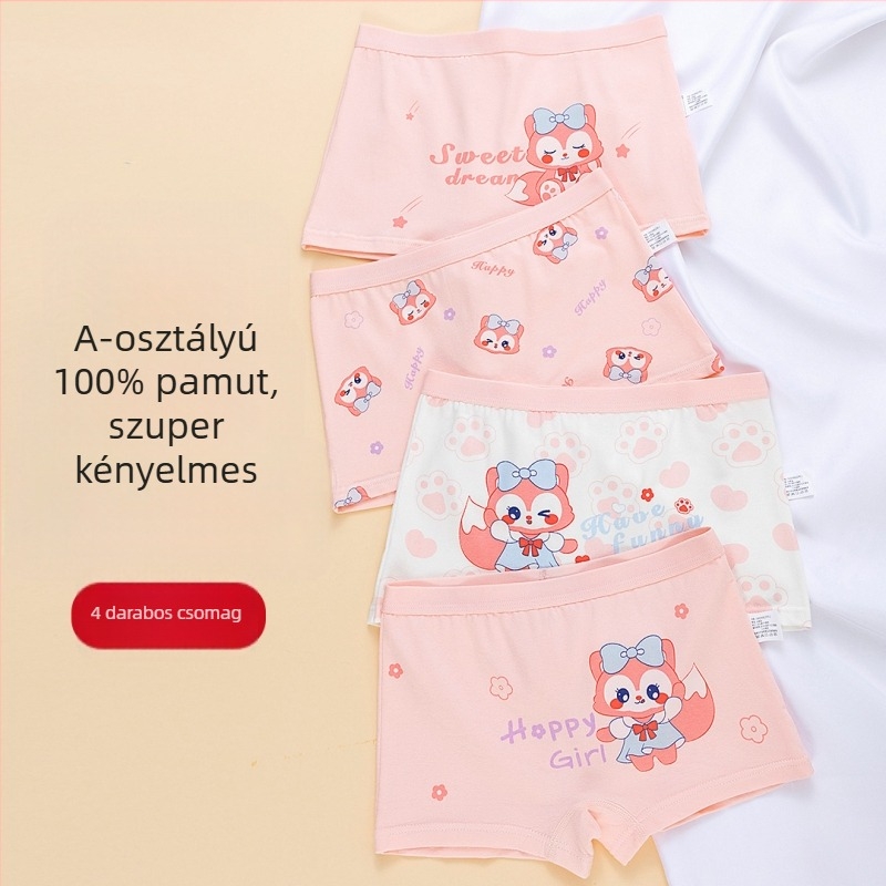 Lányoknak szóló 100% pamut boxer rövidnadrág – középmagas derekú, 3–8 éveseknek