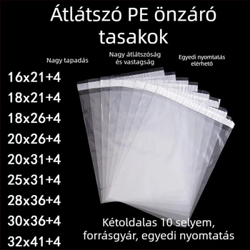 Önzáródó PE/PP csomagoló tasakok ruhákhoz, védő és záró tasak, 12 mil vastagság