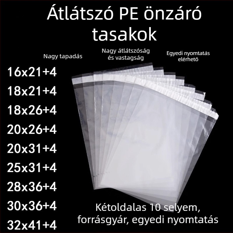 Önzáródó PE/PP csomagoló tasakok ruhákhoz, védő és záró tasak, 12 mil vastagság
