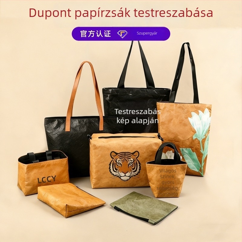 Mosható DuPont papírtáska cipzárral, gyűrődött textúra, szakadásálló Kraft papír ajándéktáska, Tyvek tote testreszabás