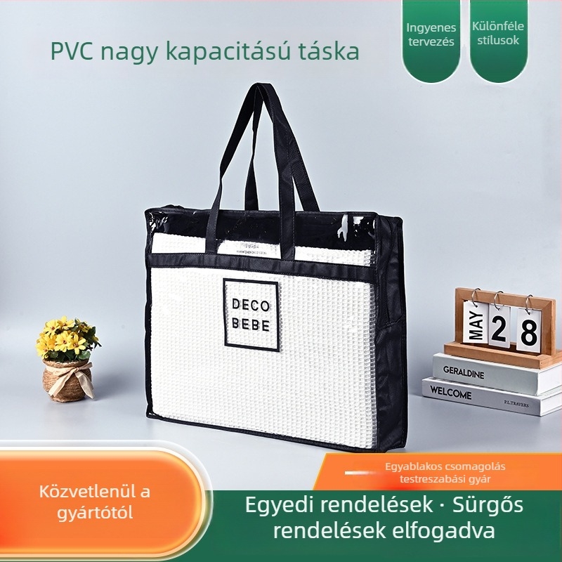 Átlátszó PVC nemszőtt patchwork táska cipzárral – testreszabható tároló ruhákhoz, pizsamákhoz és takarókhoz