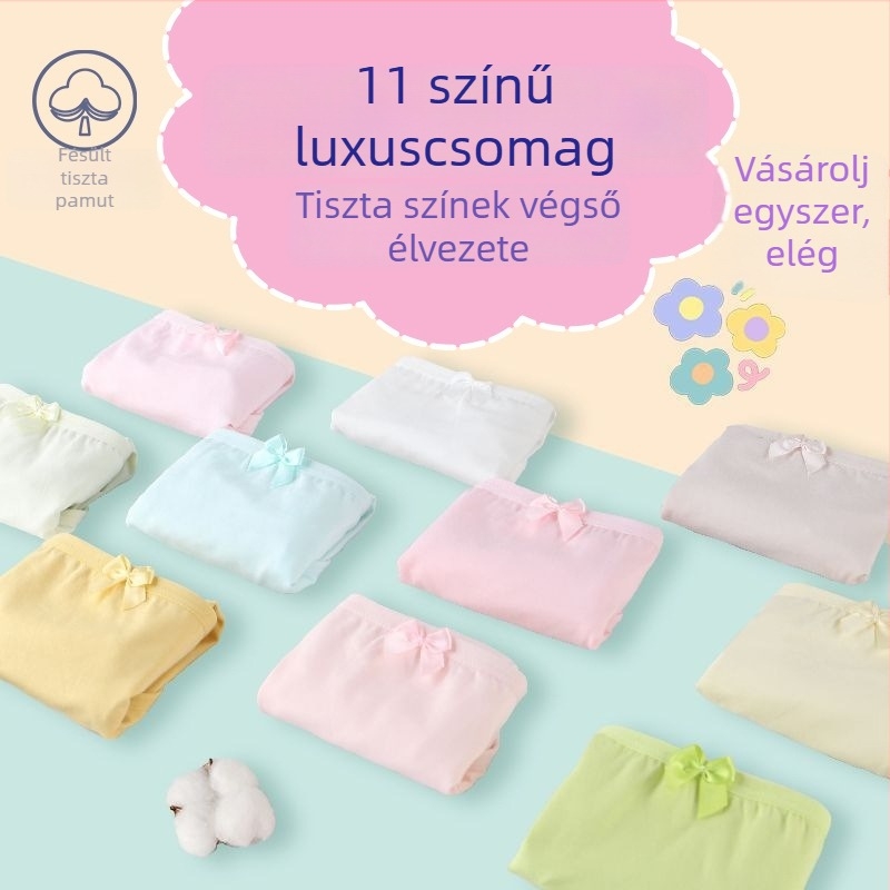 Új modell gyerekeknek lányoknak készült alsónemű készlet – egyszínű fazonú bugyi masnival, több színben, 95% pamut