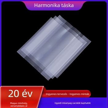 Egyedi vastagított PE akordeon zacskó, átlátszó sík nyílással, négyszögletes formájú, önzáró, magas átlátszatosság