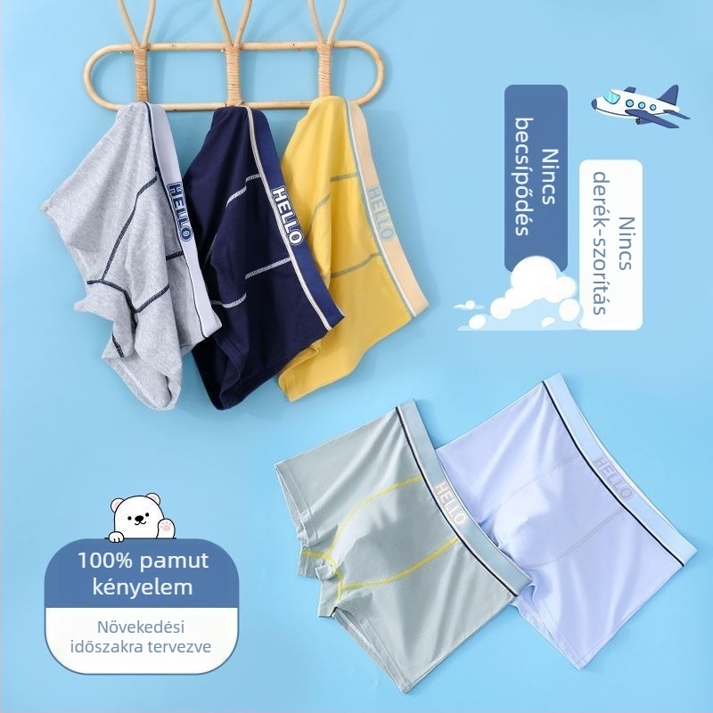 Légáteresztő pamut boxer briefs tiniknek, fiúk számára a pubertás ideje alatt