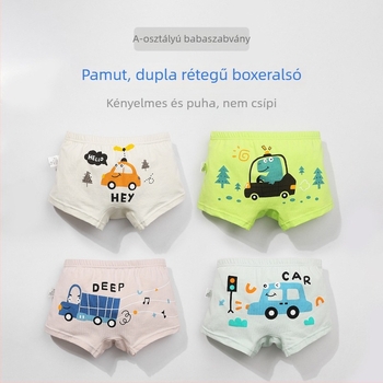 Gyerekeknek készült 100% pamut boxeralsó, A osztály, légáteresztő, rajzfilm mintával, 3-8 éves fiúknak
