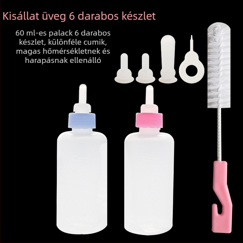6 darabos kis méretű etető cumisüveg készlet háziállatoknak, újszülött kölyköknek és kiscicáknak