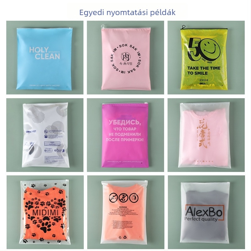 PE átlátszó matt ruhacsomagoló tasak cipzárral – önzáró, törölközőkhöz, alsóneműkhöz és pólókhoz, testreszabott nyomtatás