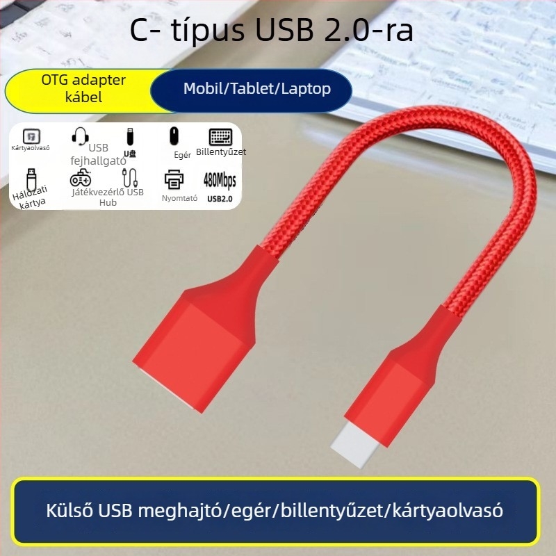 Type-C USB 3.0 OTG adapter kábel, nagy sebességű adatátvitel, Type-C férfi USB-A női csatlakozó, hossz 1–2 m, fekete