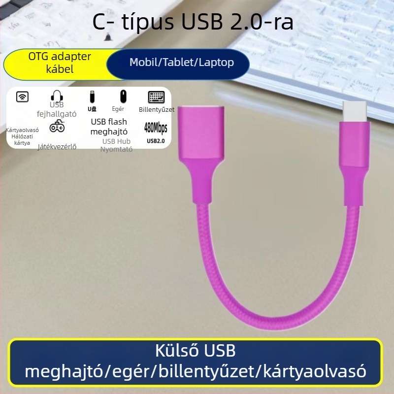 Type-C USB 3.0 OTG adapter kábel, nagy sebességű adatátvitel, Type-C férfi USB-A női csatlakozó, hossz 1–2 m, fekete