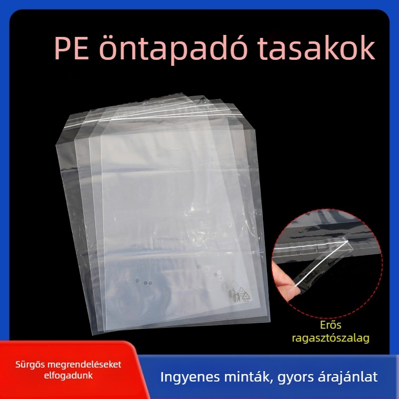 Egyedi, átlátszó OPP ragasztós tasakok, PE csomagoláshoz, sík szájú, önzáró