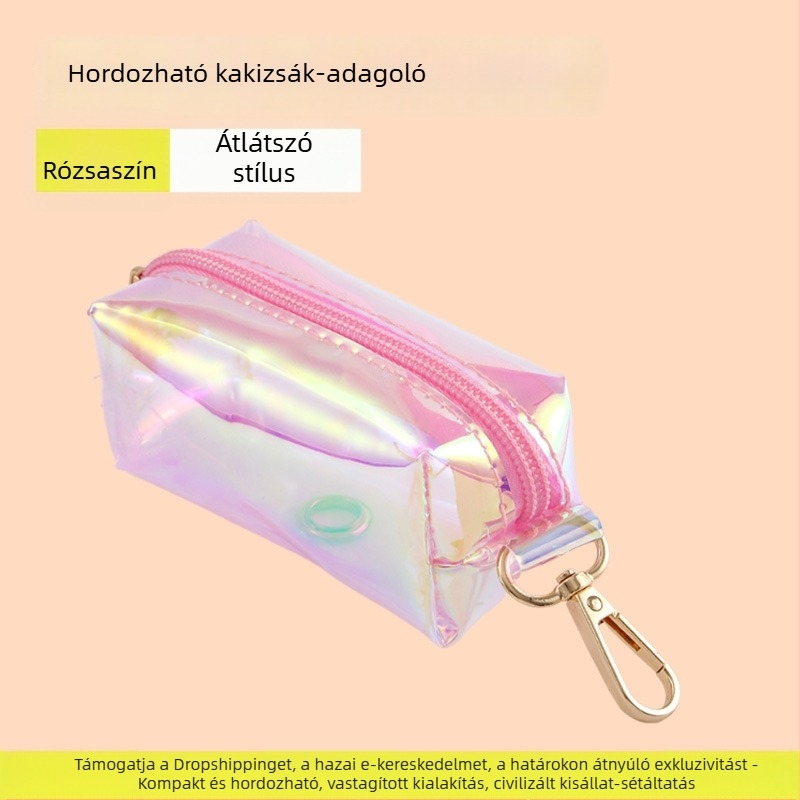 Új háziállatok ürülékének adagolója lézerrel gravírozott bőrtokkal és színes, átlátszó biológiailag lebomló zacskókkal