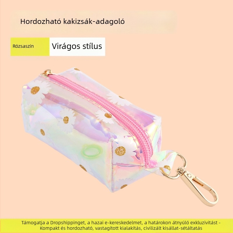 Új háziállatok ürülékének adagolója lézerrel gravírozott bőrtokkal és színes, átlátszó biológiailag lebomló zacskókkal