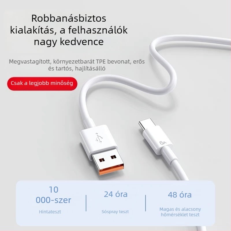 100W Type-C Gyors töltőfej Huawei-hez, 1–2 m kábellel, fehér szilikon