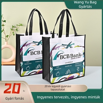 Nem szövött tote táska alappal és oldalakkal, testreszabható, logónyomás elérhető, színes laminált zsebbel