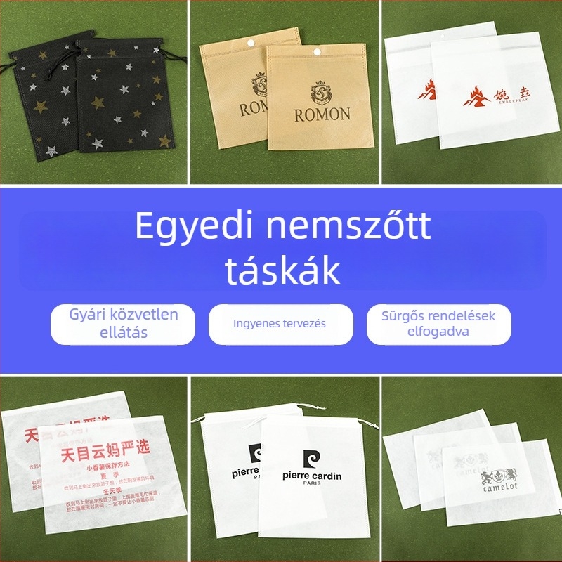 Egyedi nemszőtt anyagból készült húzós tasakok szállodák és vendégházak számára; porvédő tasakok cipőknek és ruháknak