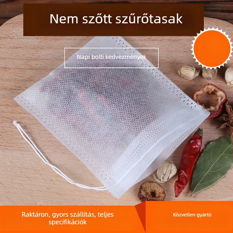 Egyszer használatos, nem szőtt anyagú teafilterek és szűrőzsákok teához, levesekhez, fűszerekhez és gyógynövényes főzetekhez