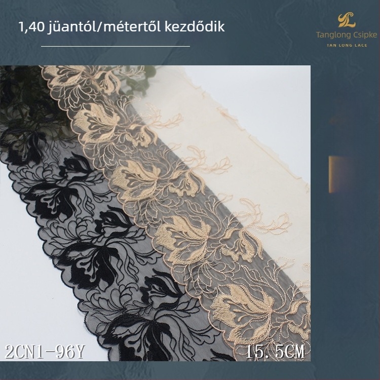 Tanglong Klasszikus luxus két tónusú fél szélességű hímzett csipke poliészter fonalból, 15,5 cm, könnyen átlátható fehérnemű ruha