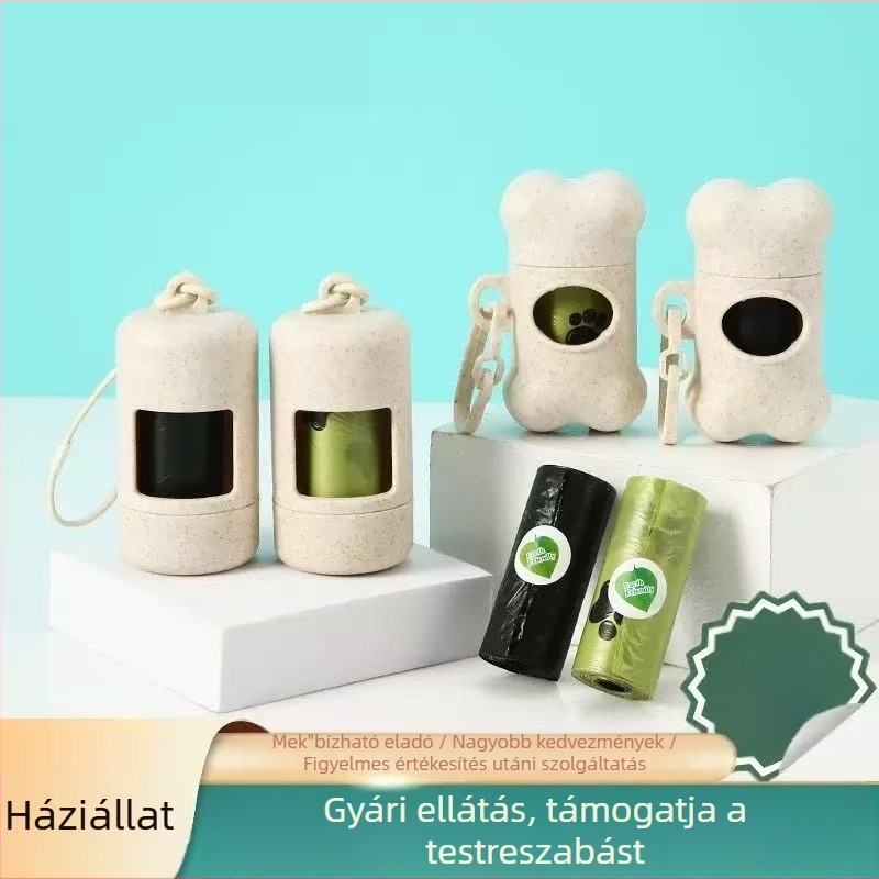 Állatbarát kiegészítők: Biodegradálható búzaszalmából készült kutyapiszkoló, csont alakú adagoló, tisztítózacskók és hulladéktároló
