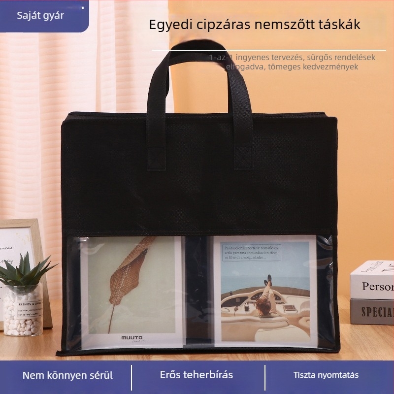 Nem szövött anyagból készült cipzáros táska átlátszó ablakkal
