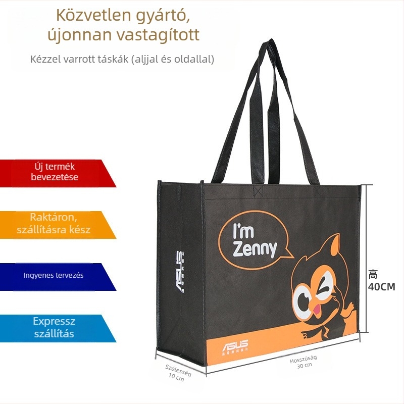 Logóval ellátott laminált nemszőtt táska, környezetbarát bevásárlótáska, promóciós táska, vastag 3D válltáska